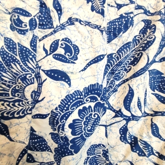 Size 8 100% Cotton Paisley Navy Blue Gold Flared Midi Skirt - Picture 5 of 6